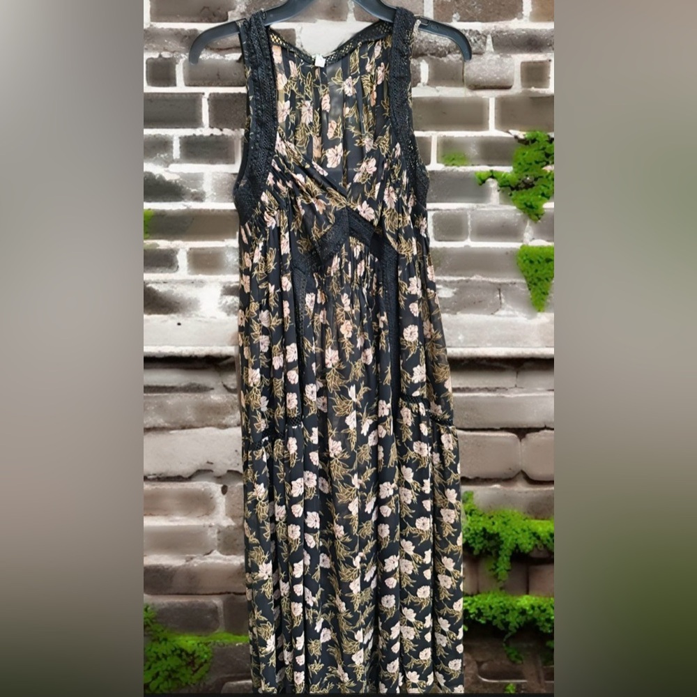 Fabulous Designer Grade and Gather Black Floral Maxi Dress